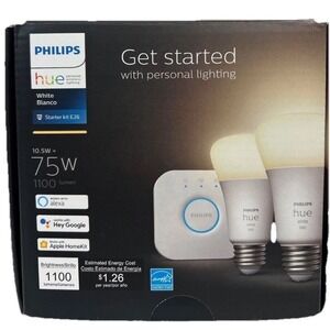 Philips - Hue White A19, 2 pack, Bluetooth 75W Smart LED Starter Kit